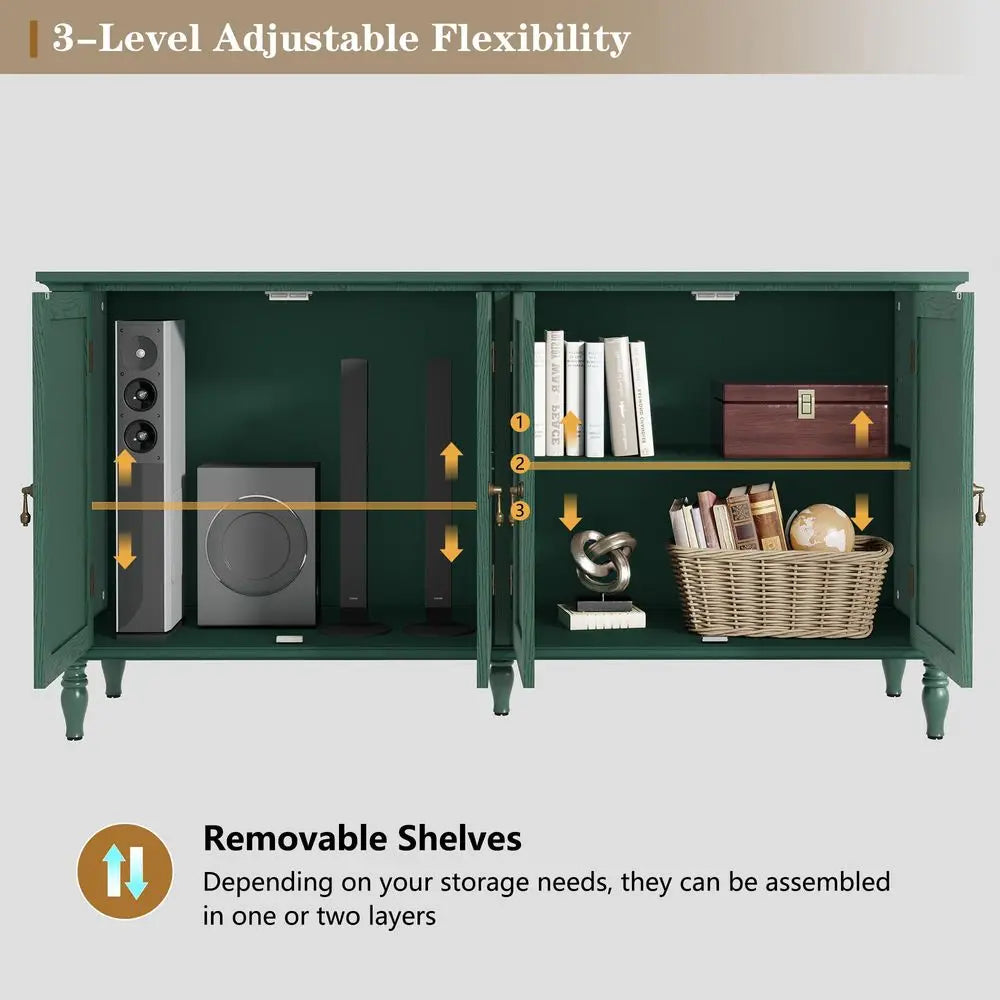 58 Sideboard Buffet Cabinet with Storage, Retro Wood Accent Cabinet with 4 Doors,Credenza with Adjustable Shelves for Living Ro