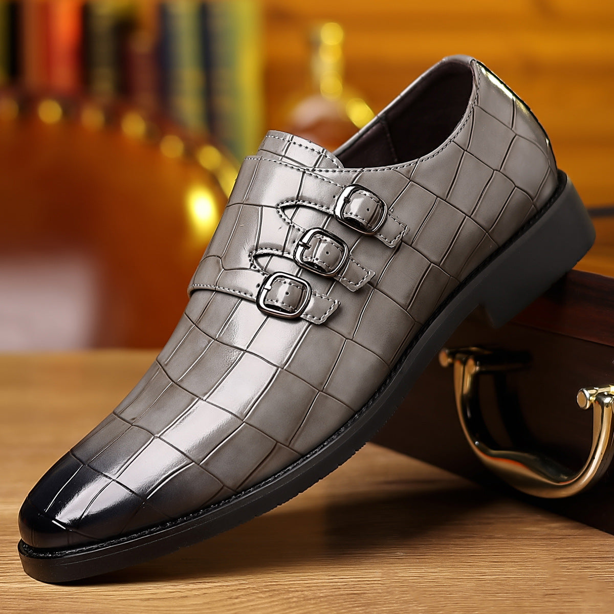 Men's Work Utility Footwear Casual Pointed-Toe Buckled Leather Shoes