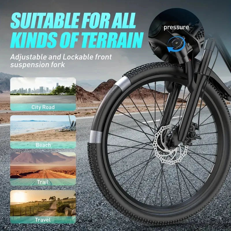 26" 24" Electric Mountain E Bike For Adults, 1000W Peak Motor Commuter Ebikes, 36V 10.3AH 13.3AH High Capacity Battery, 19.7 MPH 36.9 Miles 4Hour Fast Charging, 7/21 Speed Gears Adults Electric Motorcycles Bicycle ﻿