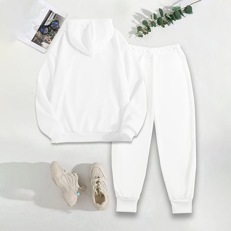 Women’s Solid 2-Piece Set – Letter Print Hoodie & Matching Pants
