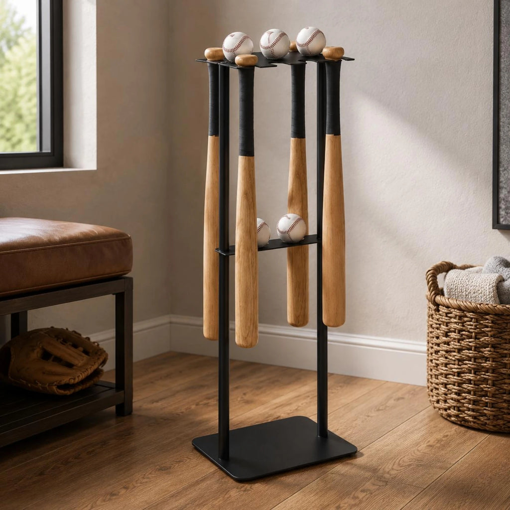 Metal Baseball Display Rack Space Saving Baseball Club Storage Rack Floor Club Holder Compact Design Easy to Clean
