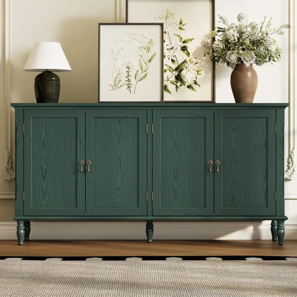 58 Sideboard Buffet Cabinet with Storage, Retro Wood Accent Cabinet with 4 Doors,Credenza with Adjustable Shelves for Living Ro