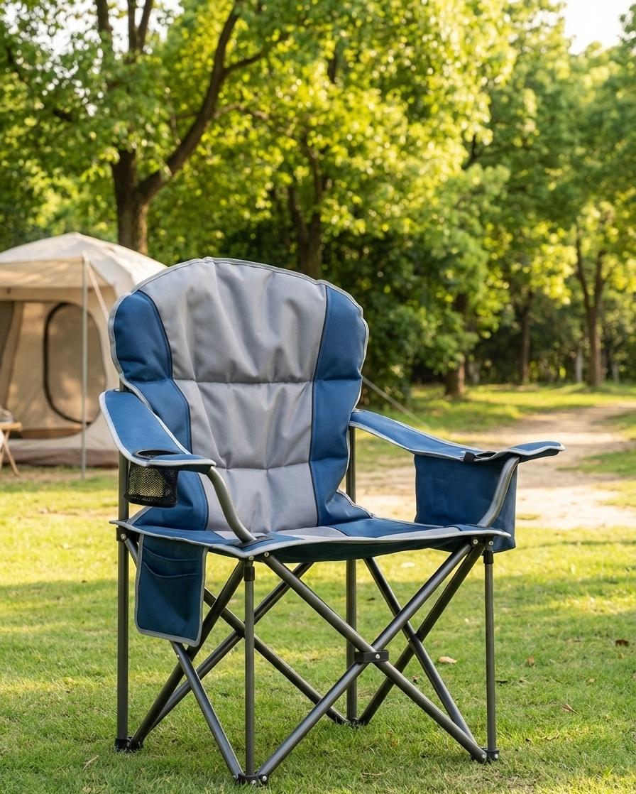 500 lbs Heavy Duty Folding Camping Chair w/ Cup Holder & Cooler Bag | Portable Outdoor Beach Seat
