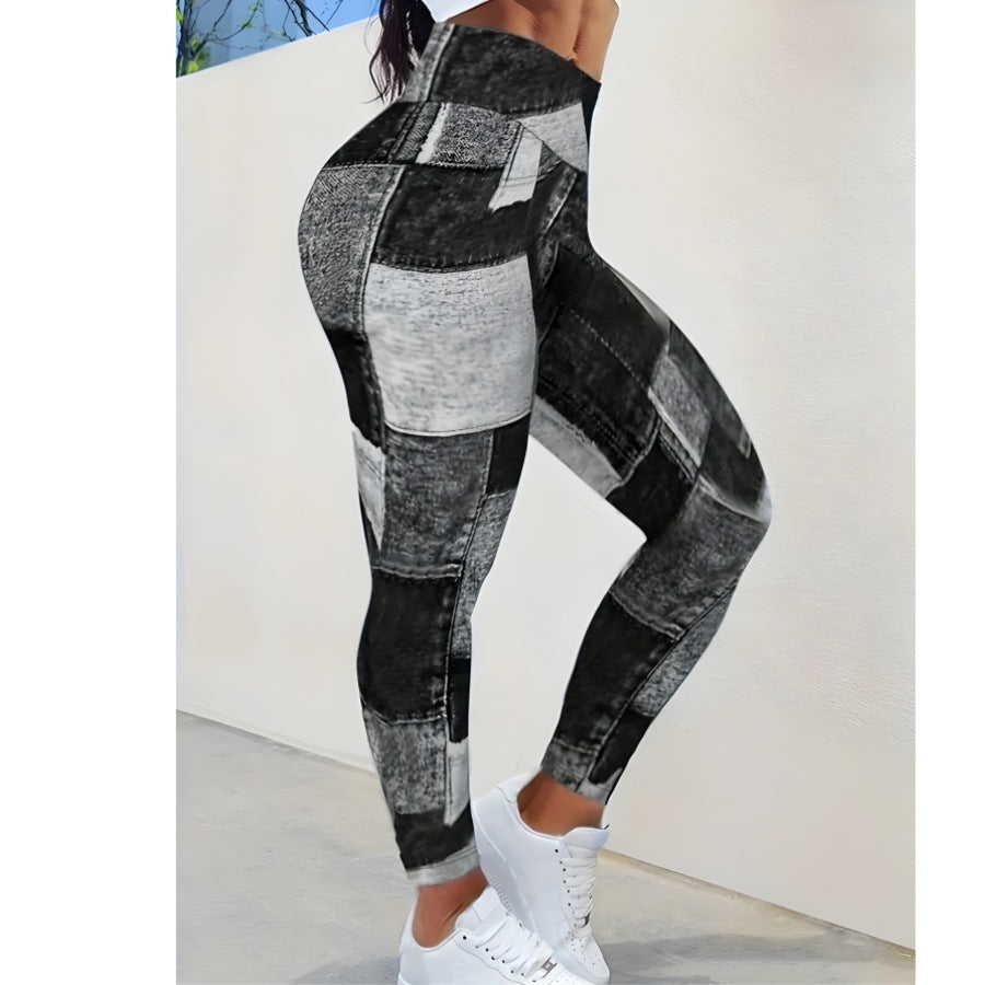 Plaid Peach Print High-Waist Yoga Pants – Tummy Control