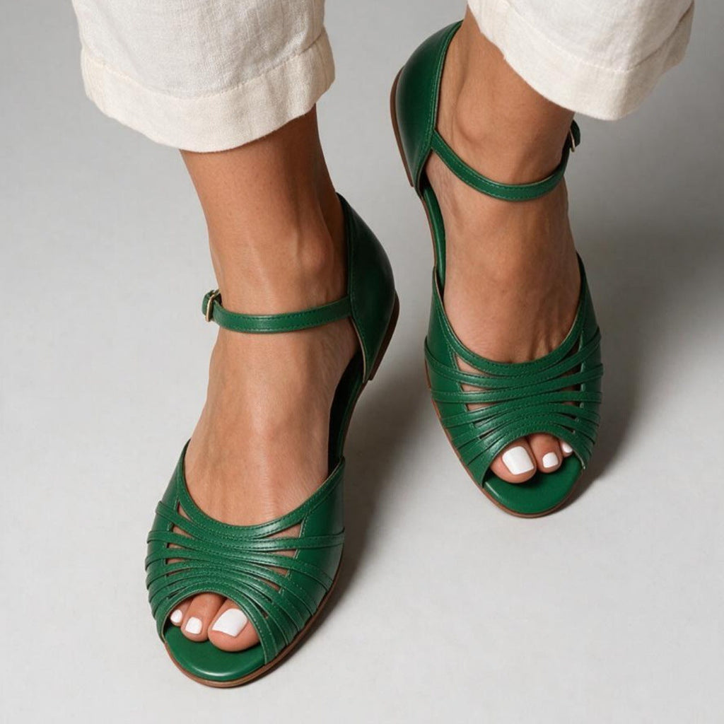 ☀️ Women’s Cut-Out Peep-Toe Flat Sandals – Chic Multi-Strap Summer Style