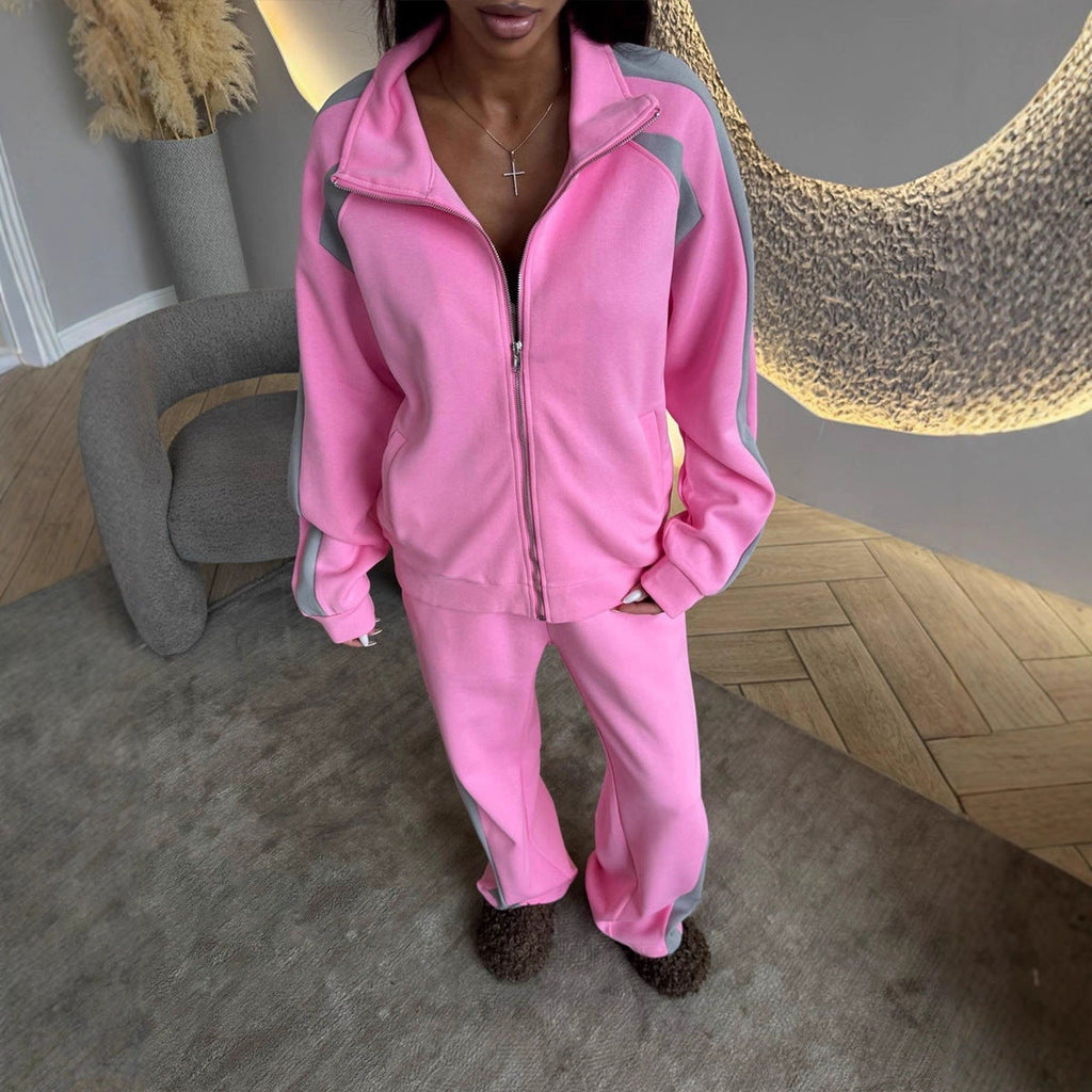 Women’s Long-Sleeve Zip-Up Jacket & Sweatpants Two-Piece Set