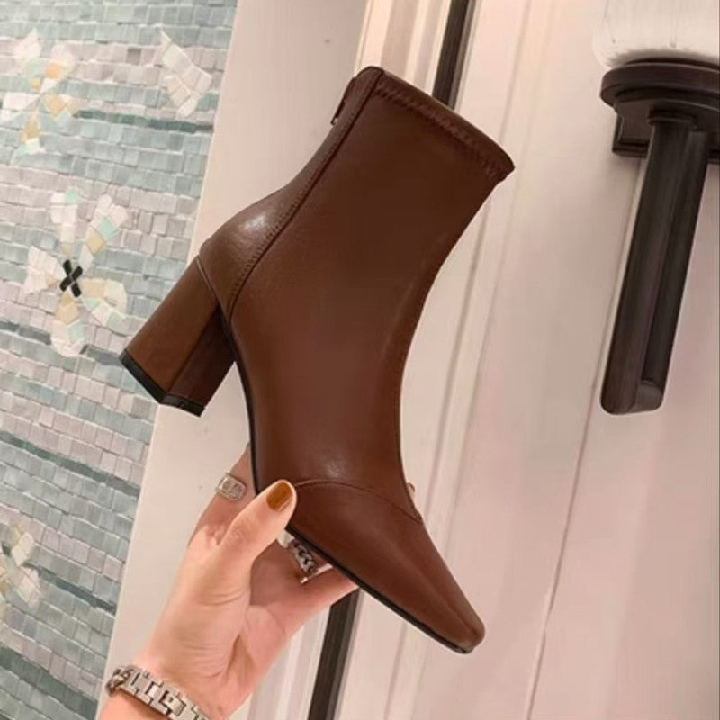 Soft Leather Zip-Back Velvet-Lined Skinny Boots – Sleek Heels