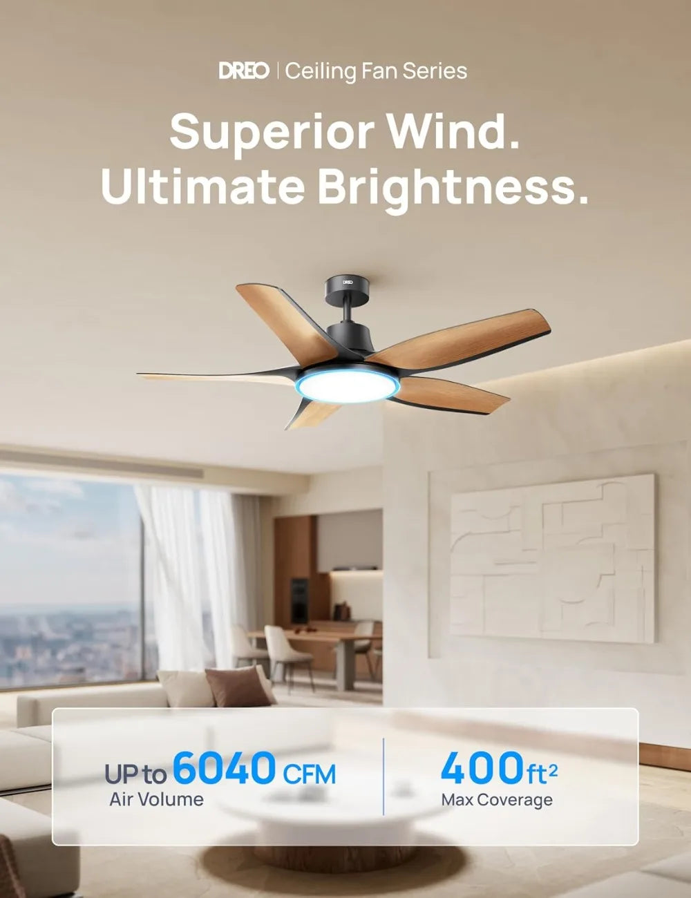 Smart Ceiling Fan with Lights, 52" Dimmable RGB Ambient Light, Alexa/App Control, Quiet, Easy Install for Living Room, Game Room