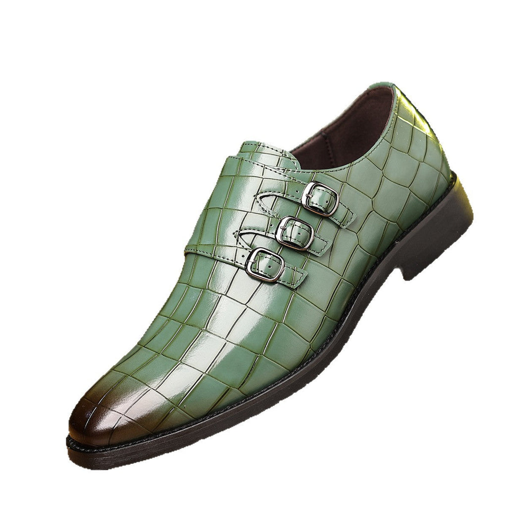 Men's Work Utility Footwear Casual Pointed-Toe Buckled Leather Shoes