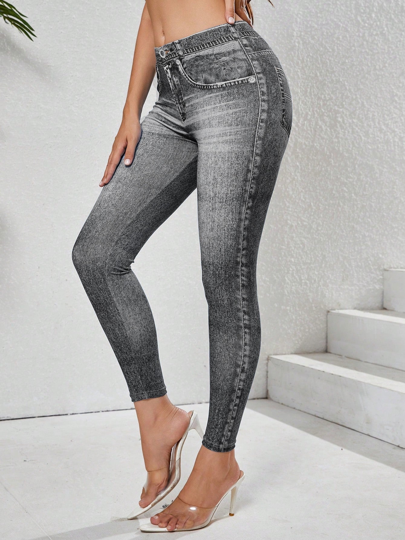 Retro Denim-Look Butt-Lifting Yoga Leggings