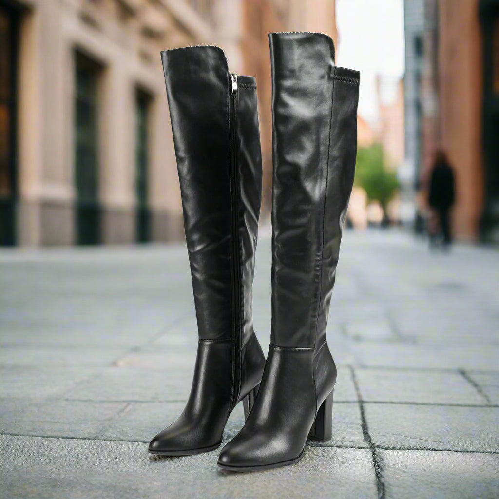 Pointed Toe Chunky-Heel Knee-High Boots – Knee-High Leather Boots
