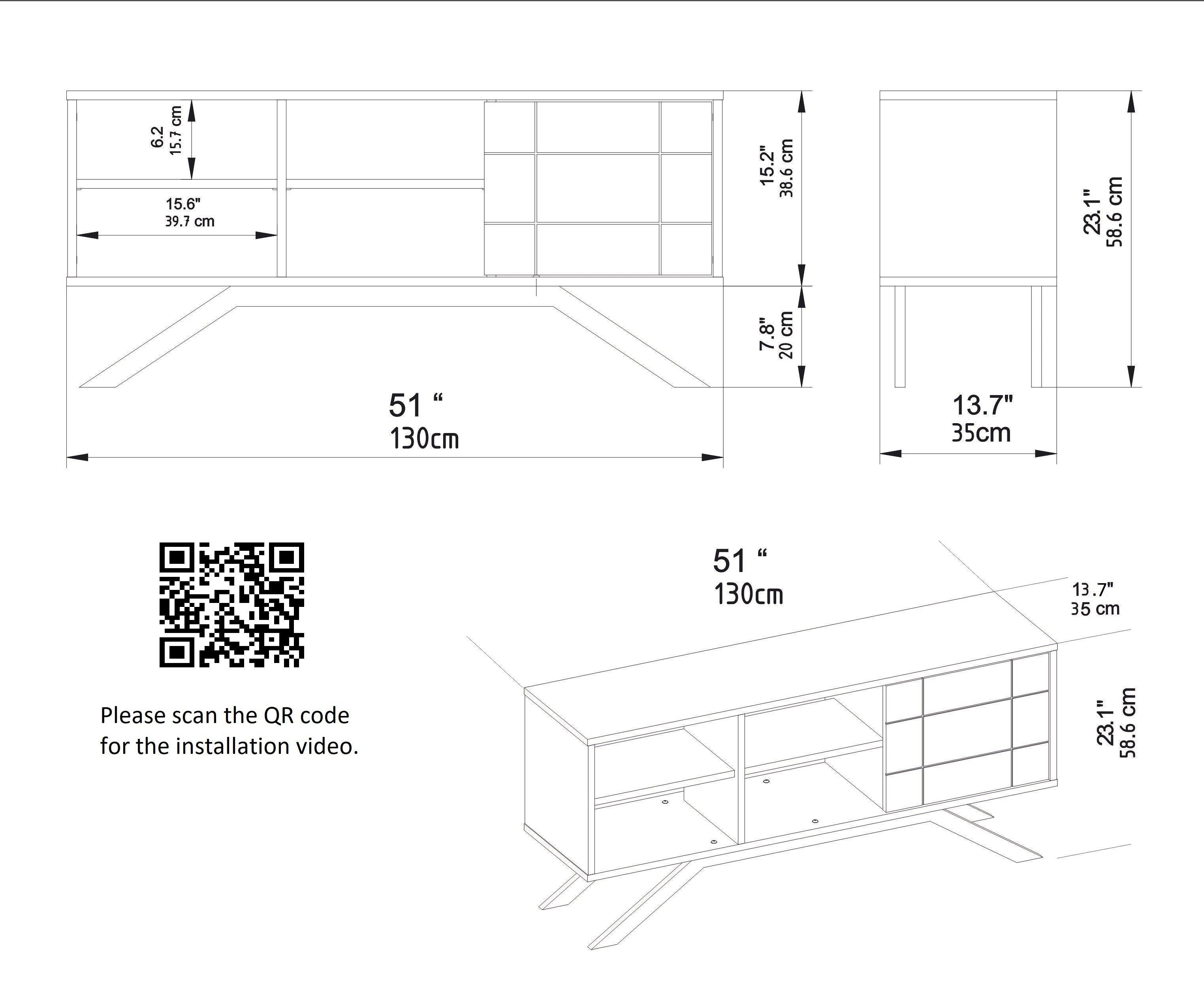 North 51" TV Stand & Media Console with Cabinet and Shelves