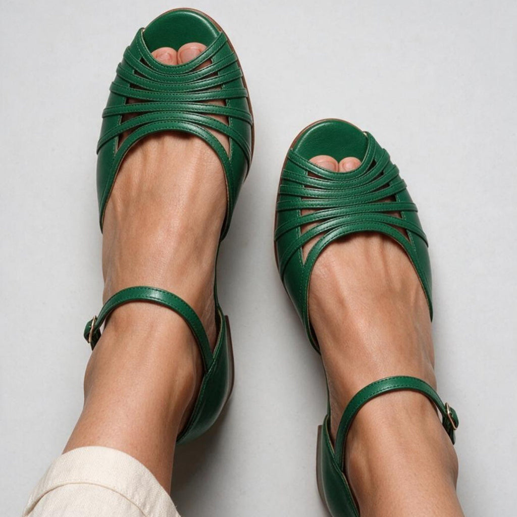 ☀️ Women’s Cut-Out Peep-Toe Flat Sandals – Chic Multi-Strap Summer Style