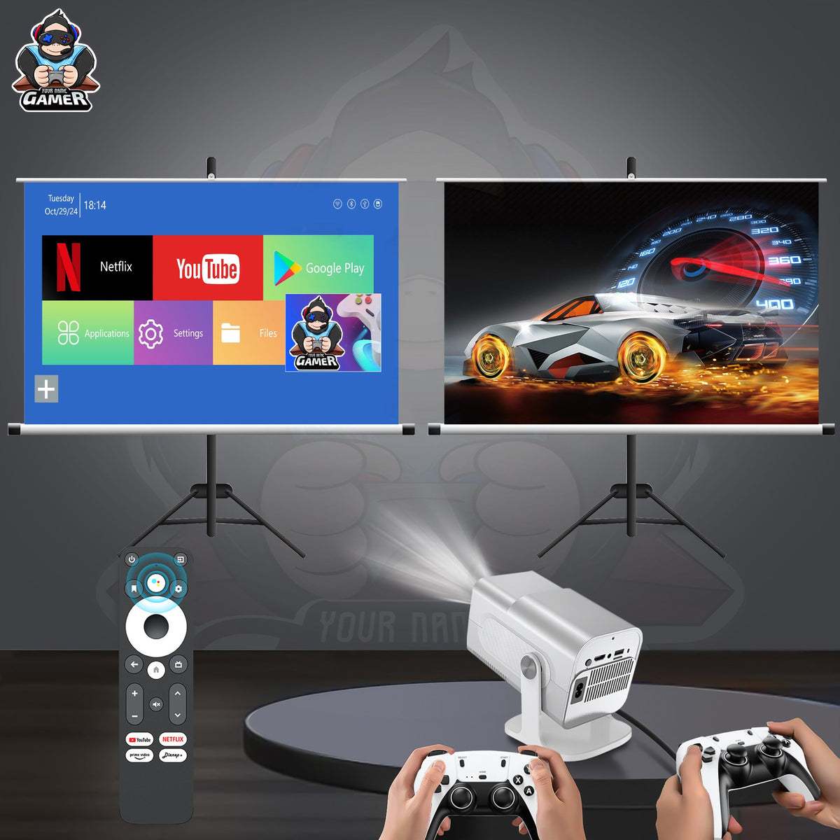 Mini Game Console Android WiFi Gamepad – 4K HD Projector Gaming System