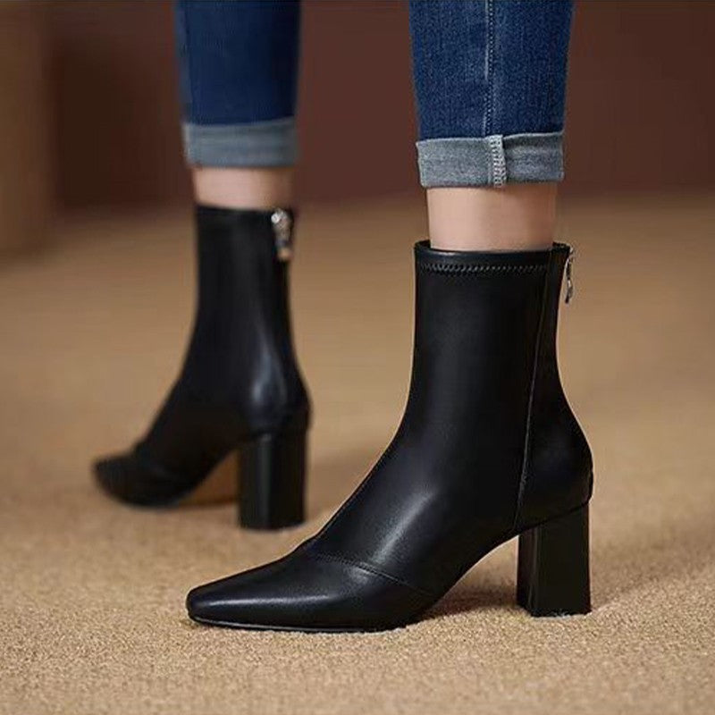 Soft Leather Zip-Back Velvet-Lined Skinny Boots – Sleek Heels