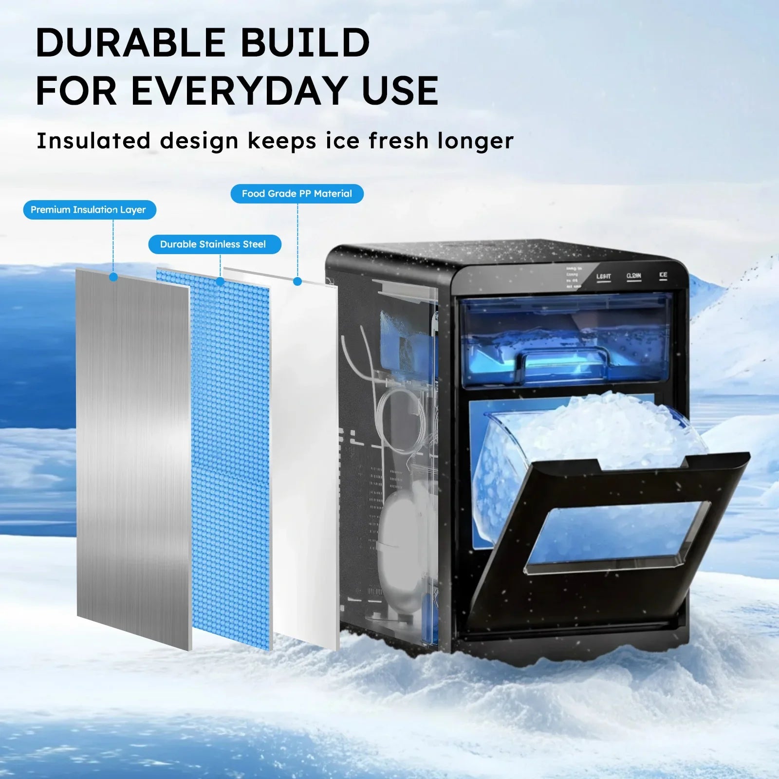 SHICUO Nugget Ice Maker Countertop – 44 lbs Per Day | Self-Cleaning