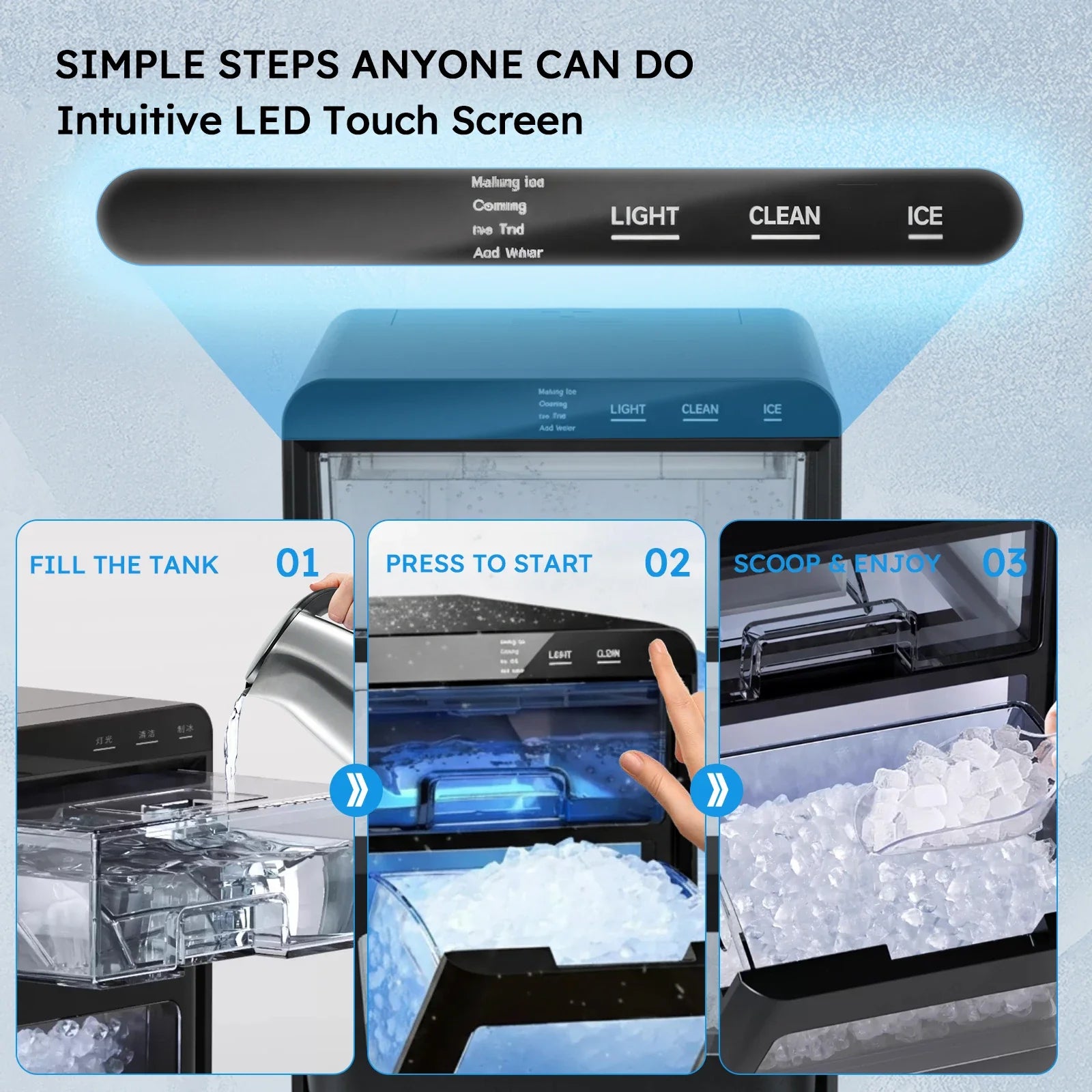 SHICUO Nugget Ice Maker Countertop – 44 lbs Per Day | Self-Cleaning