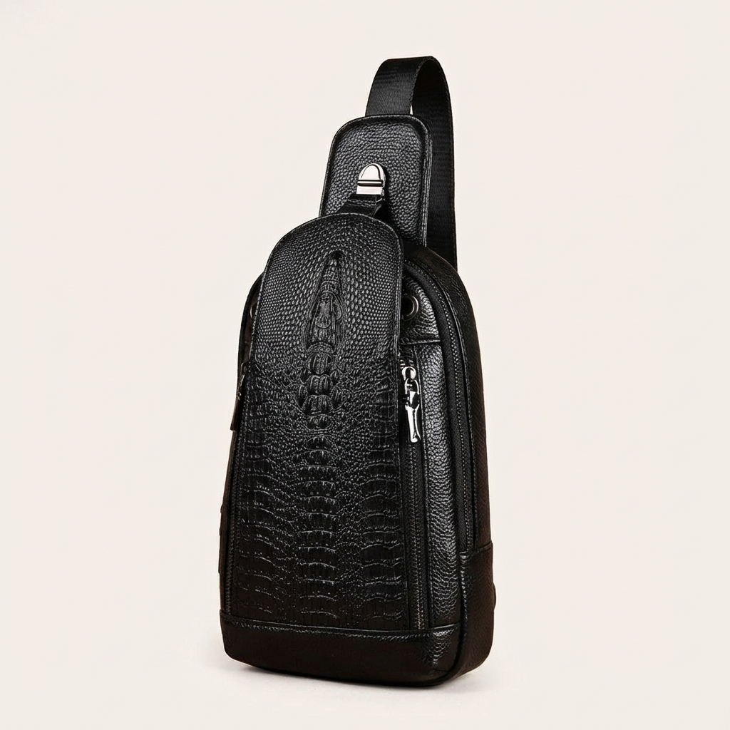 Men's Croc-Embossed Leather Sling Bag – Executive Commuter Carry