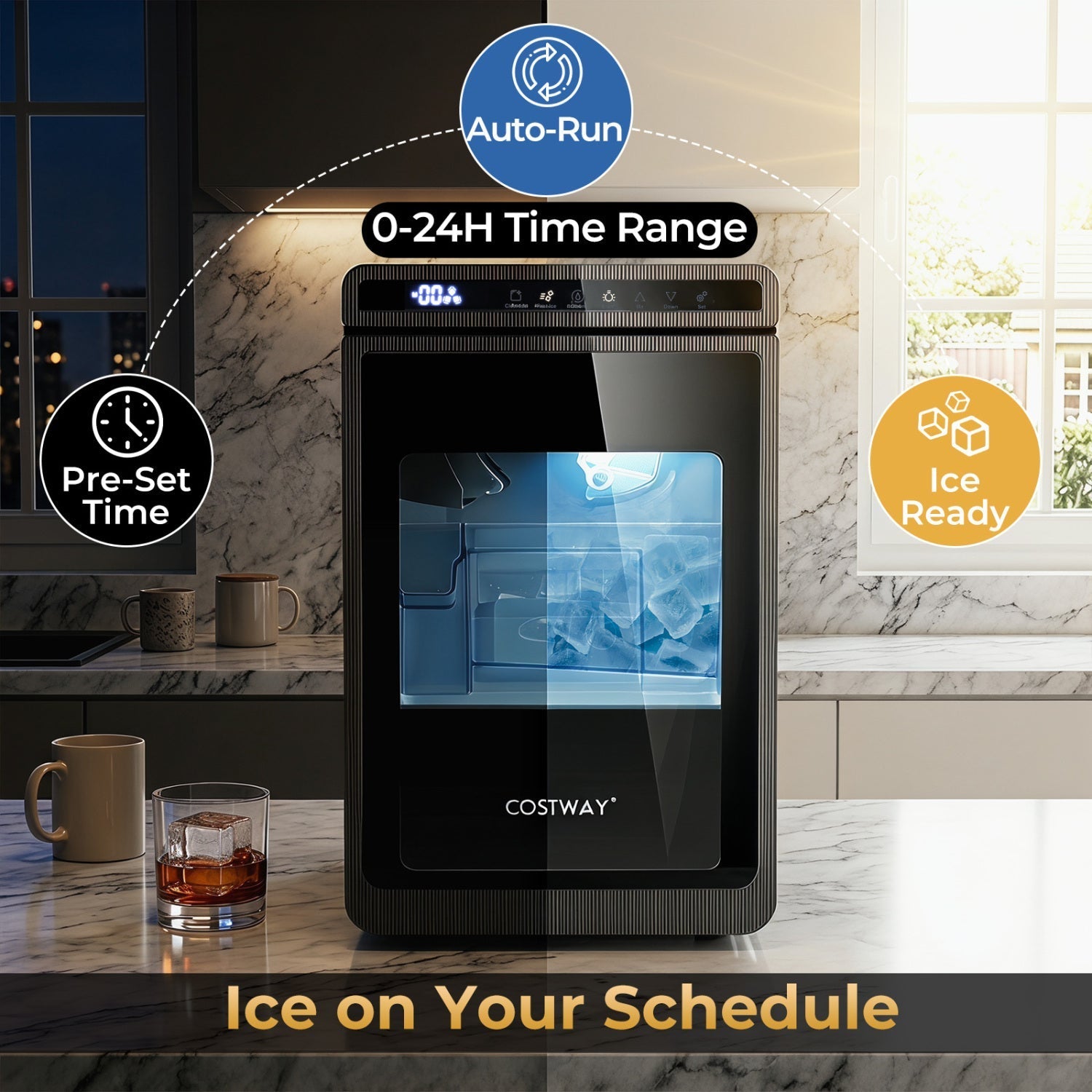 🧊 Countertop Ice Maker – 1.6" Clear Ice Cubes | 26 lbs/Day
