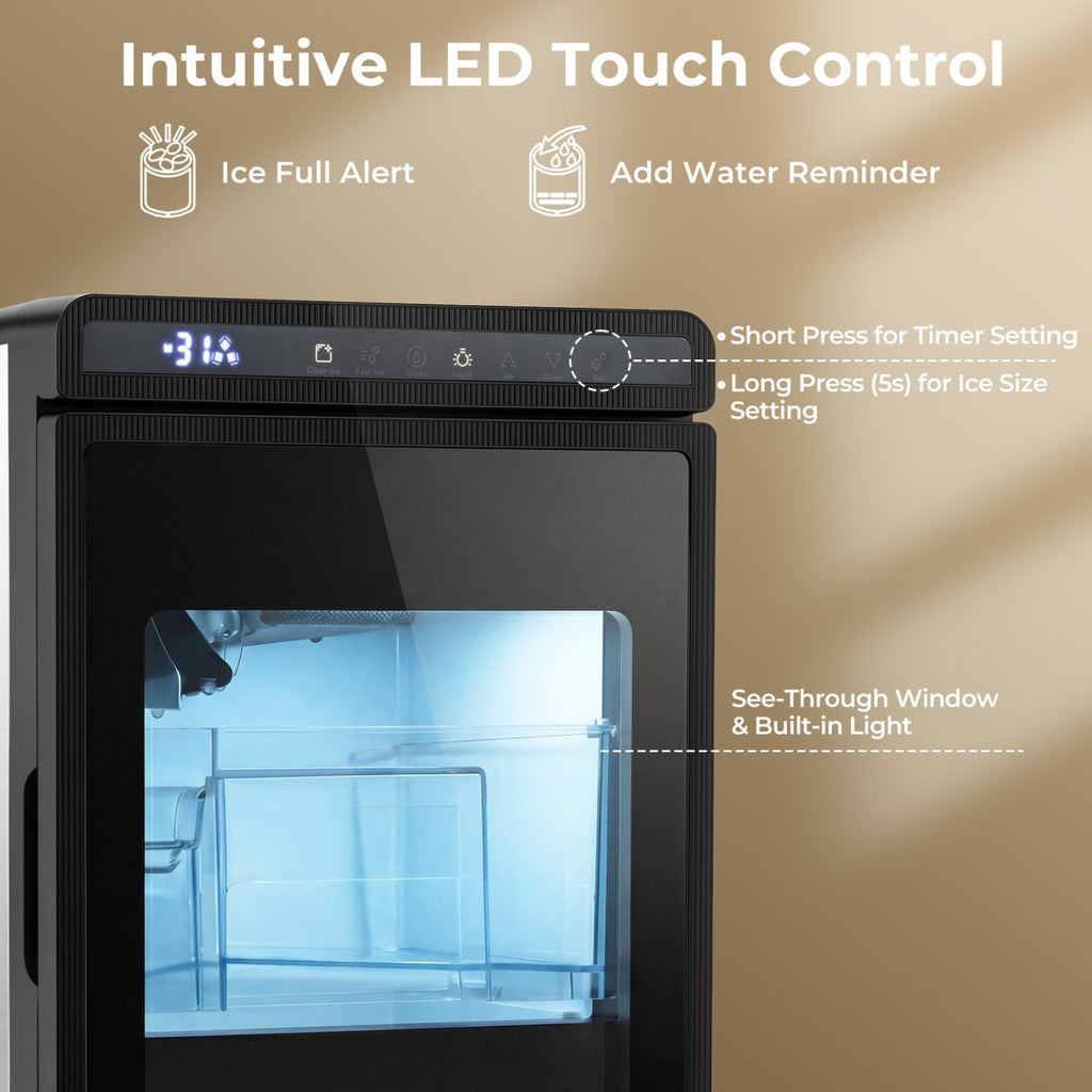 🧊 Countertop Ice Maker – 1.6" Clear Ice Cubes | 26 lbs/Day