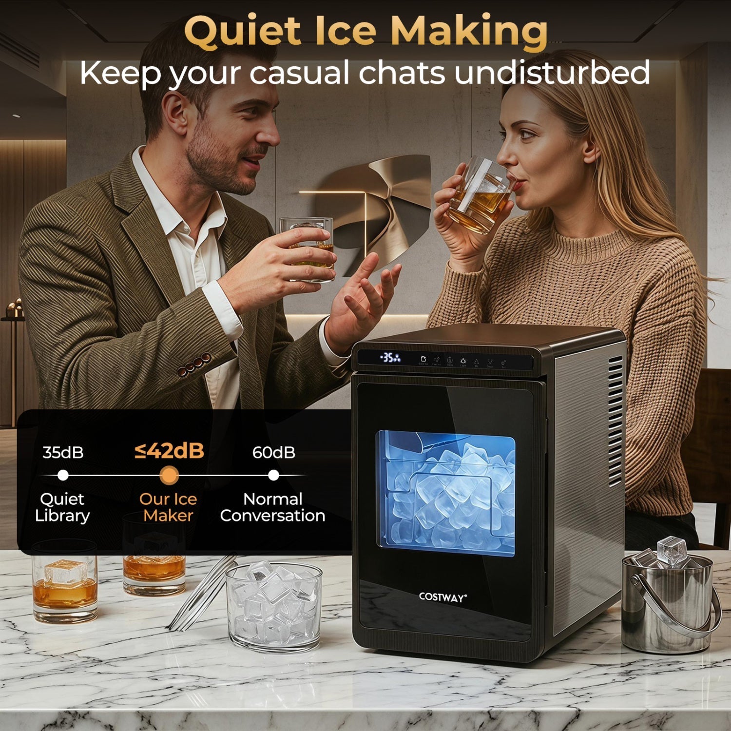 🧊 Countertop Ice Maker – 1.6" Clear Ice Cubes | 26 lbs/Day