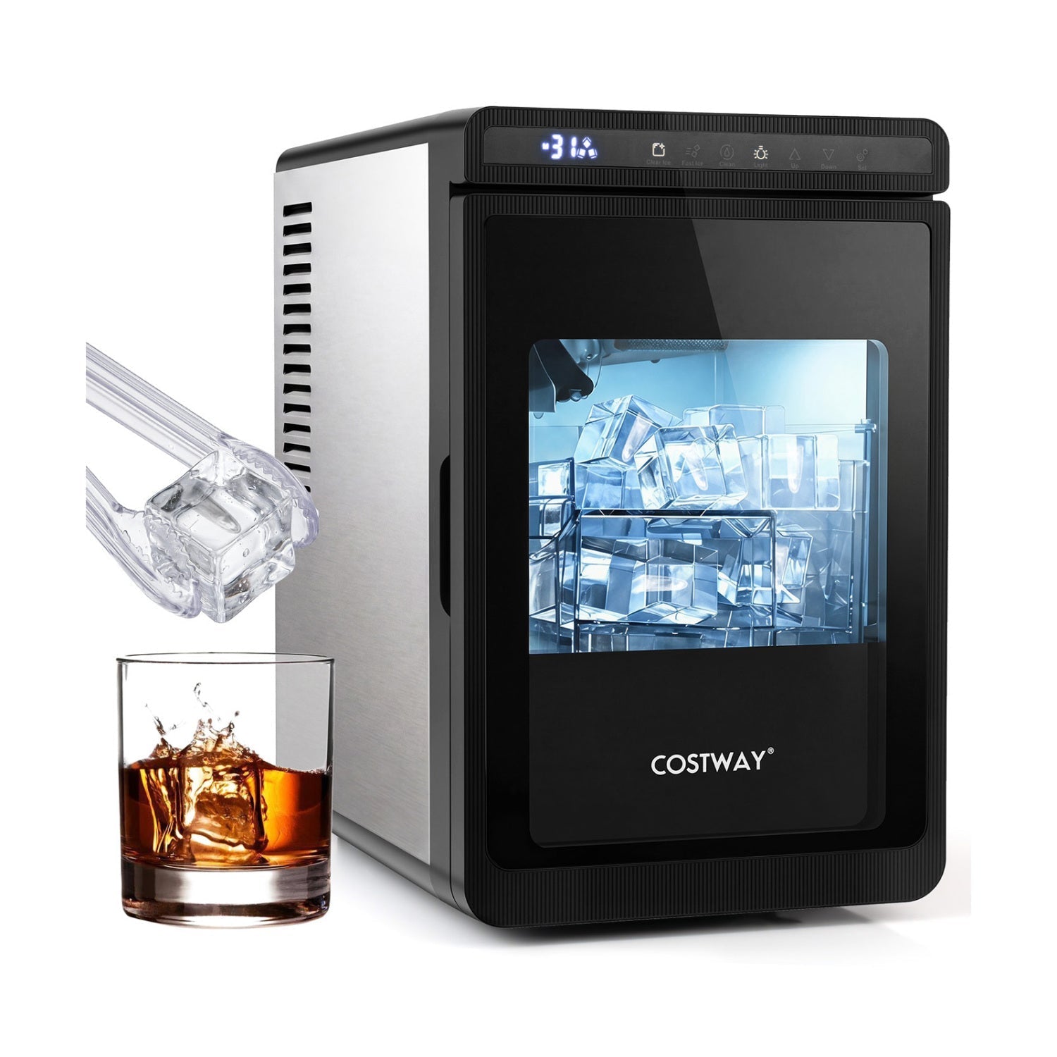 🧊 Countertop Ice Maker – 1.6" Clear Ice Cubes | 26 lbs/Day
