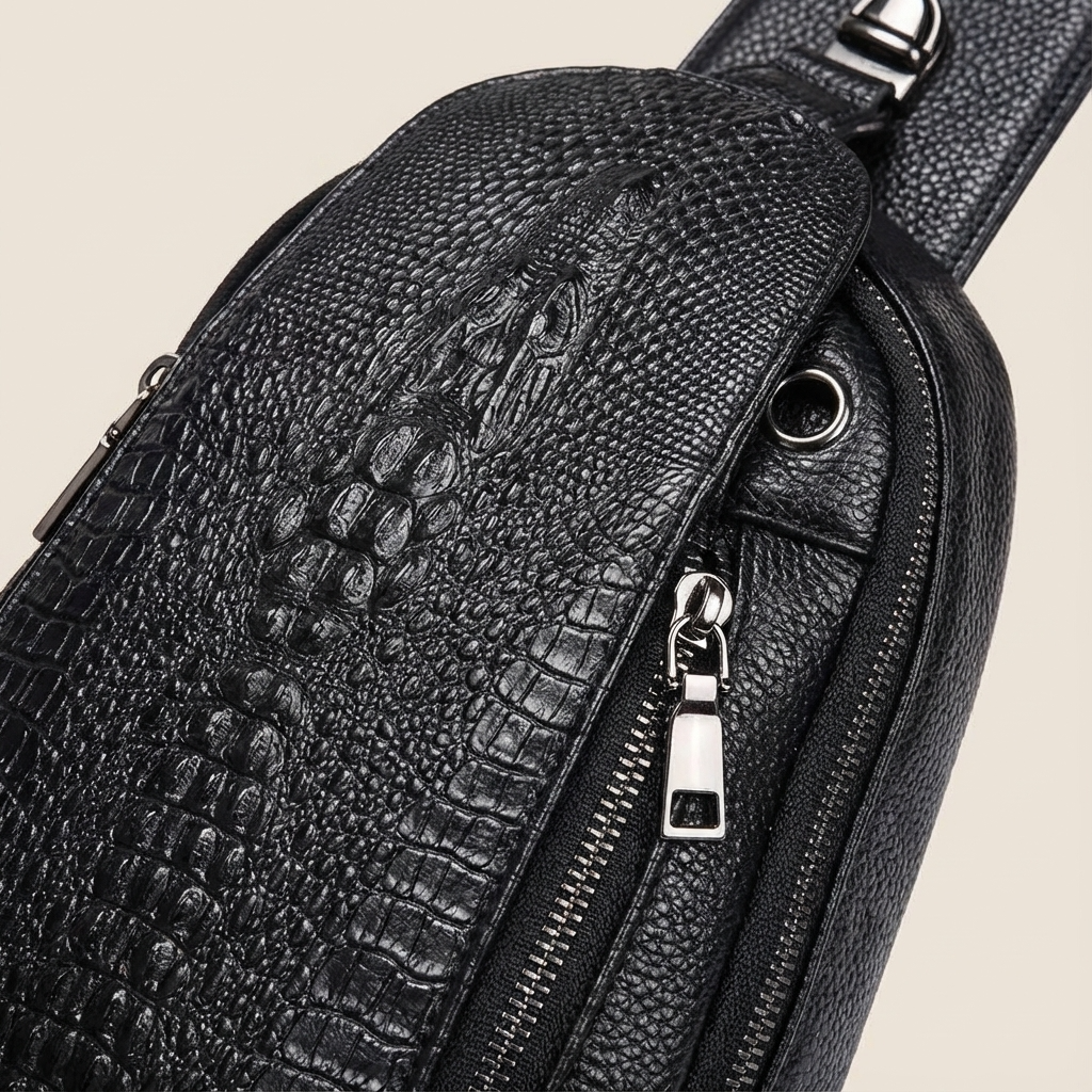 Men's Croc-Embossed Leather Sling Bag – Executive Commuter Carry