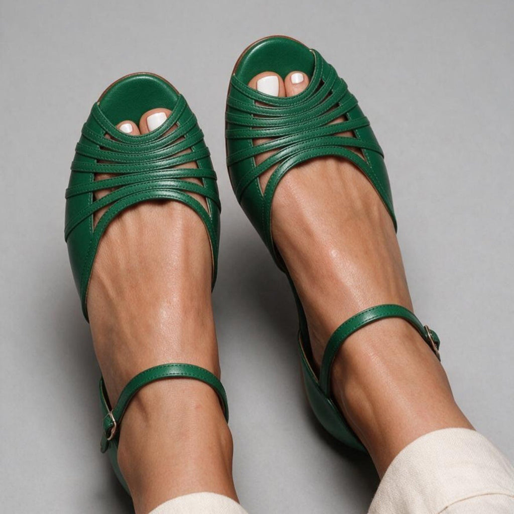 ☀️ Women’s Cut-Out Peep-Toe Flat Sandals – Chic Multi-Strap Summer Style