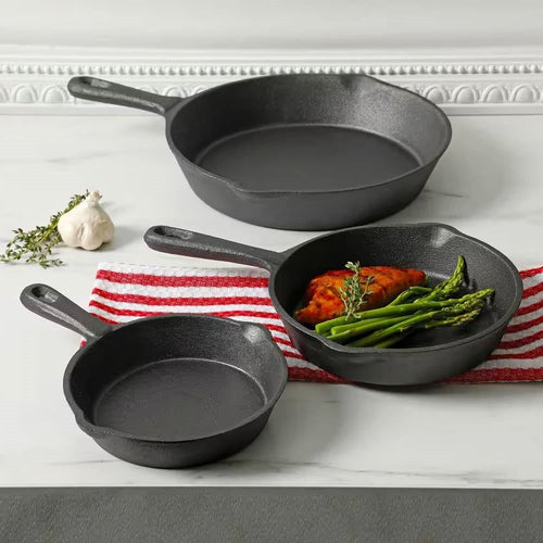 3-Piece Cast Iron Cookware Set – 6", 8" & 10" Skillets