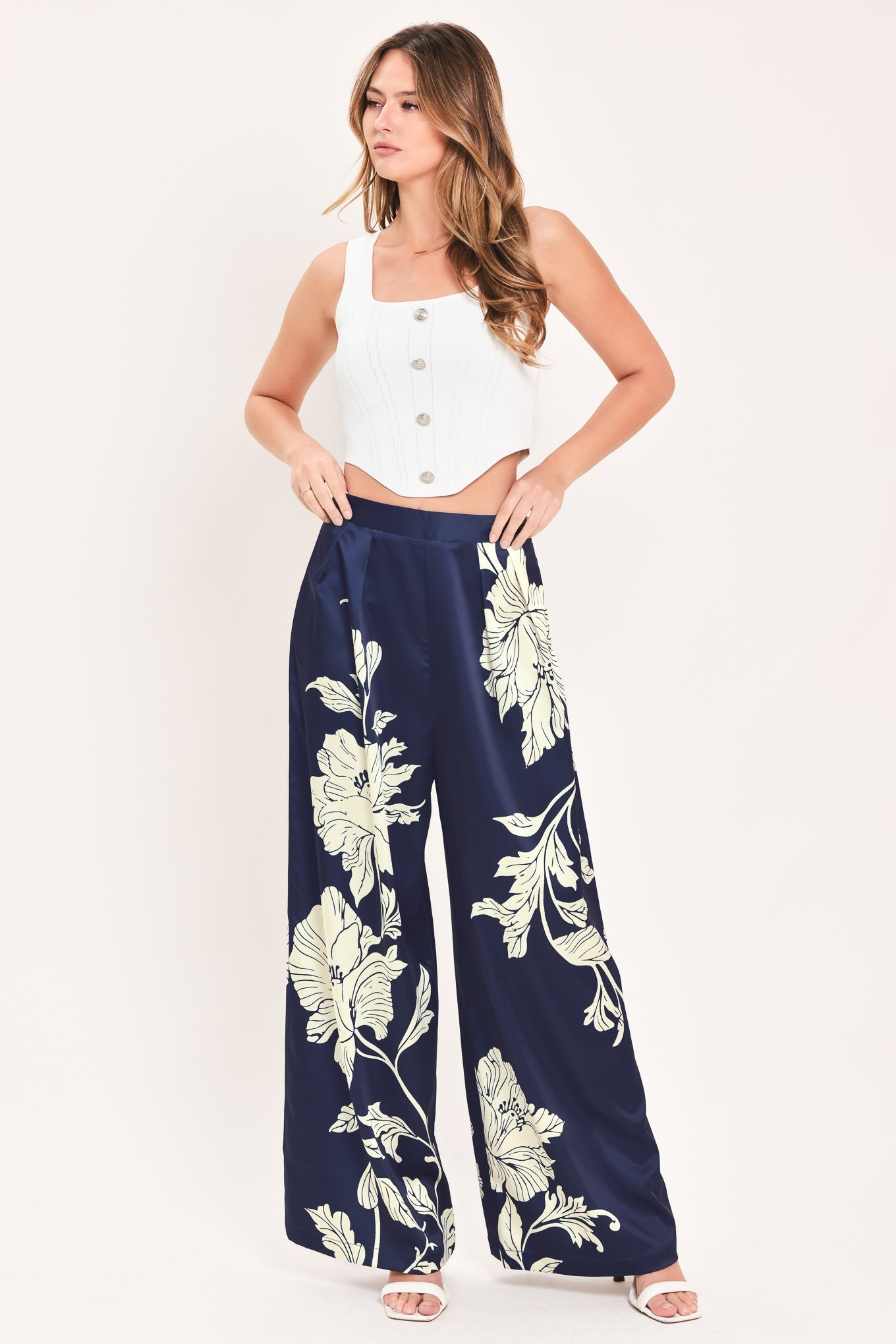 🤍 WHITE MAGNOLIA CURRENT WOVEN WIDE LEG PANTS