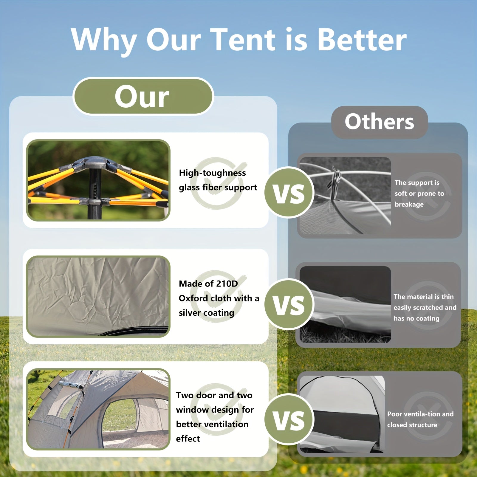 3-4 Person Instant Pop Up Camping Tent Waterproof Quick Setup Outdoor Portable