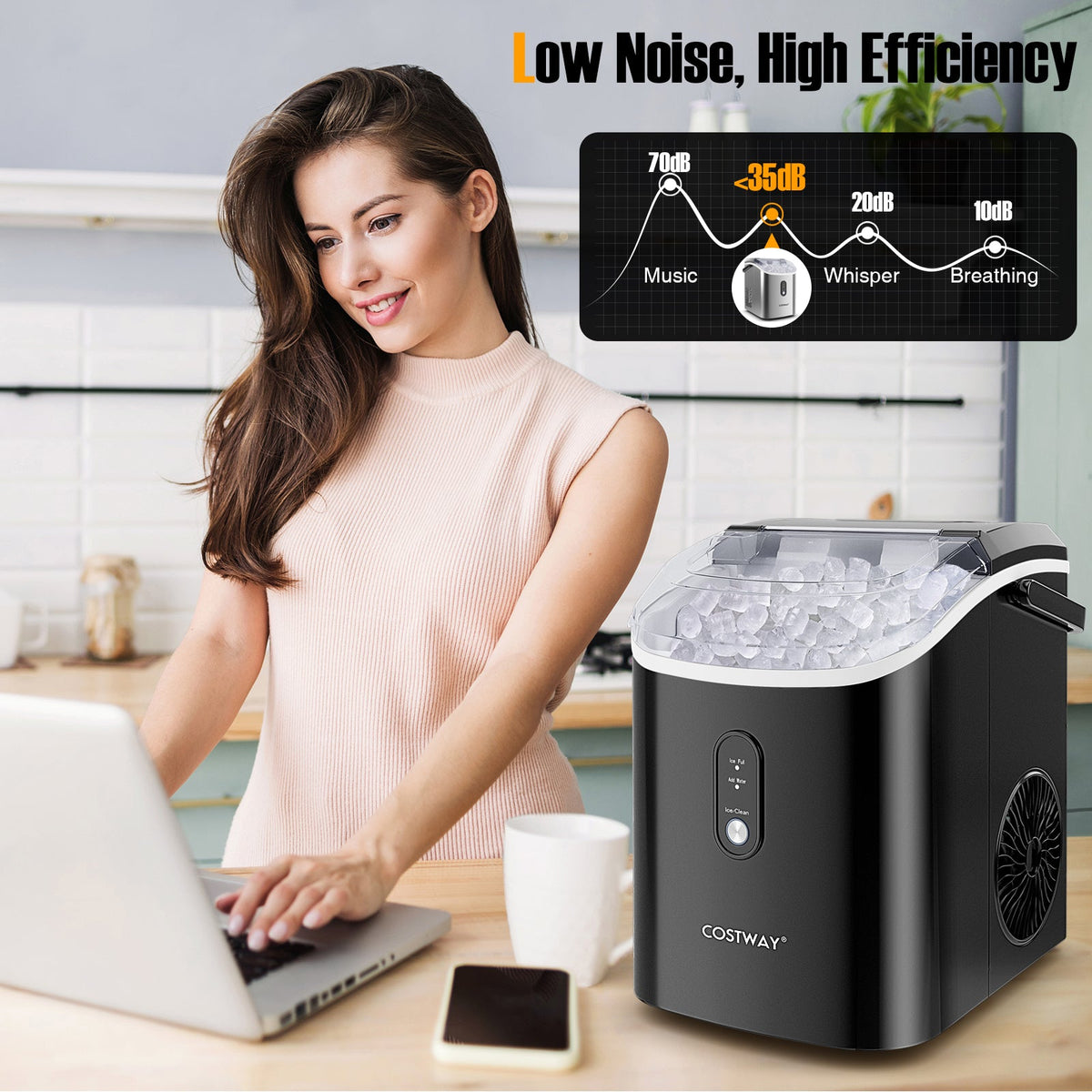 Nugget Countertop Ice Maker with Soft Chewable Pellet Ice-Black