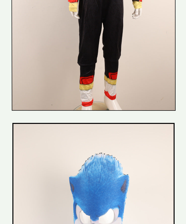🦔 Spot Sonic Play Costume – Supersonic Kids Halloween Jumpsuit 💙🖤