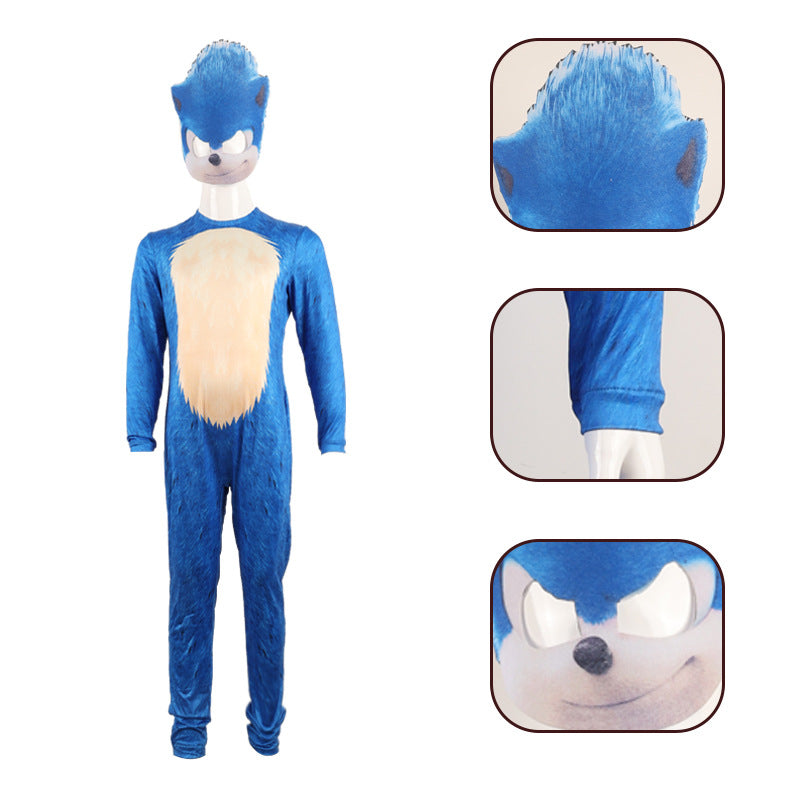 🦔 Spot Sonic Play Costume – Supersonic Kids Halloween Jumpsuit 💙🖤