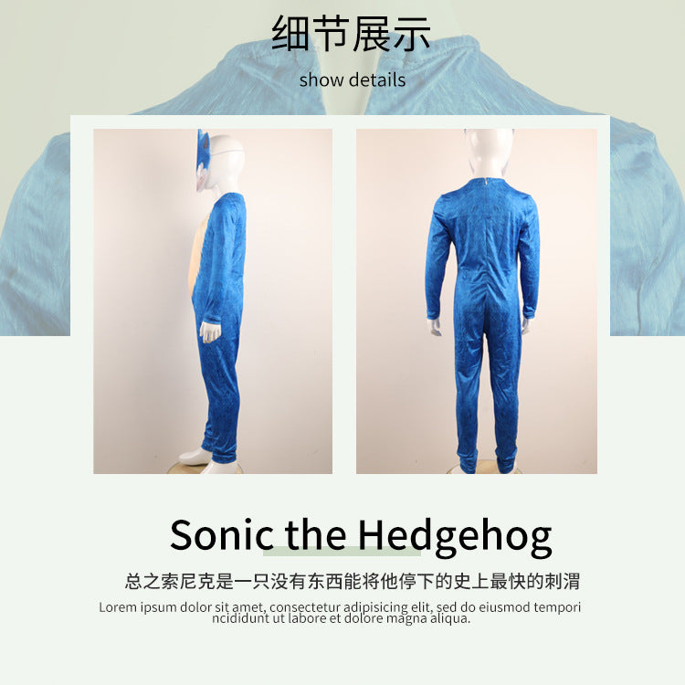 🦔 Spot Sonic Play Costume – Supersonic Kids Halloween Jumpsuit 💙🖤