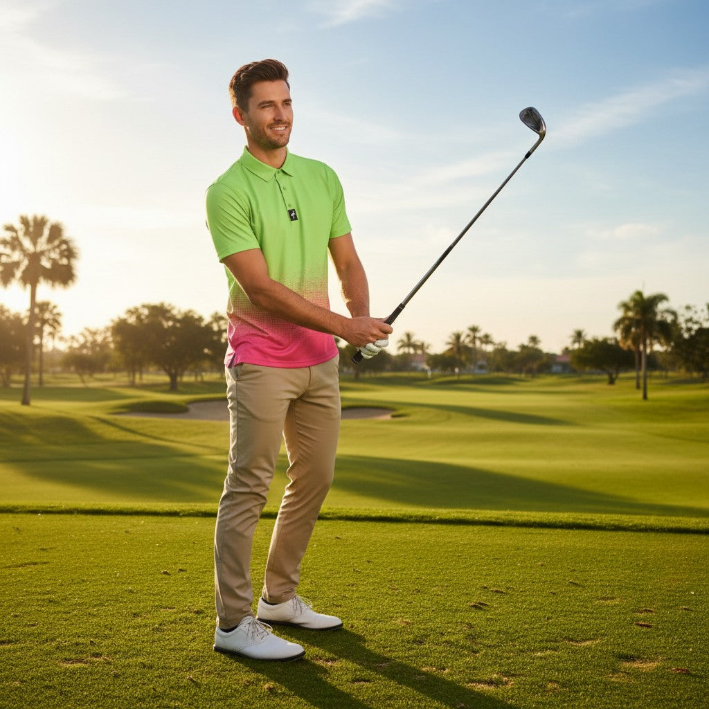 Men’s Watermelon Sunset Performance Golf Polo — Limited Availability