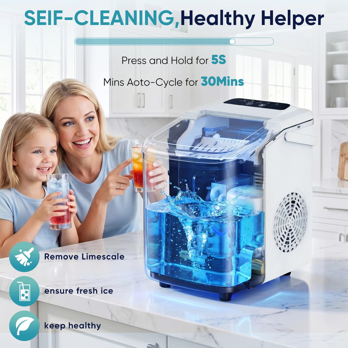 JHK Small Portable Ice Machine Countertop Ice Maker – 26.5 lbs/24H