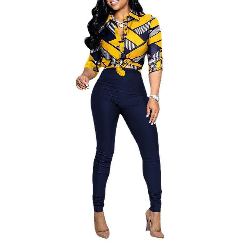 ✨ Women’s Color Block Printed Two-Piece Set – Stylish Comfort for Every Day