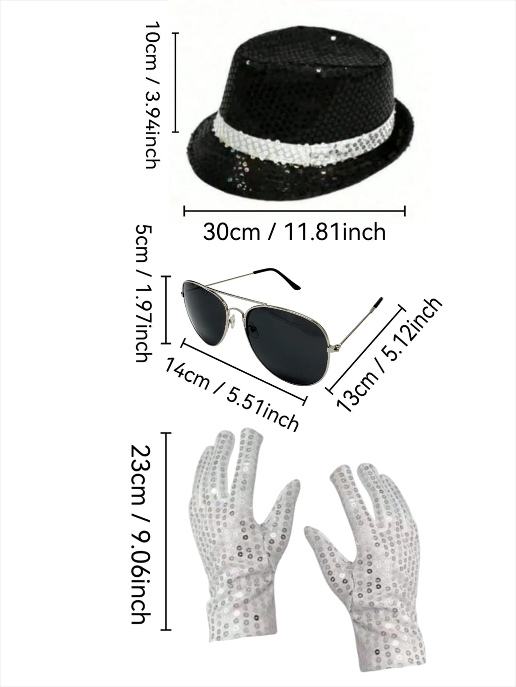 Michael Jackson-Inspired Costume Accessories Set – Sequin Fedora, Rhinestone Gloves & Aviator Sunglasses