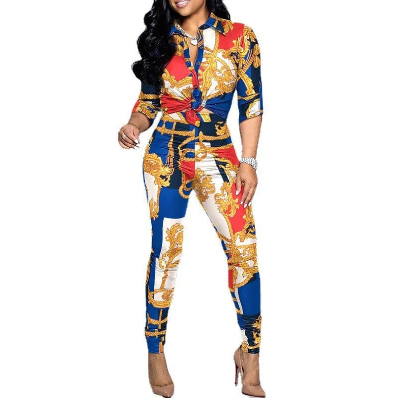 ✨ Women’s Color Block Printed Two-Piece Set – Stylish Comfort for Every Day