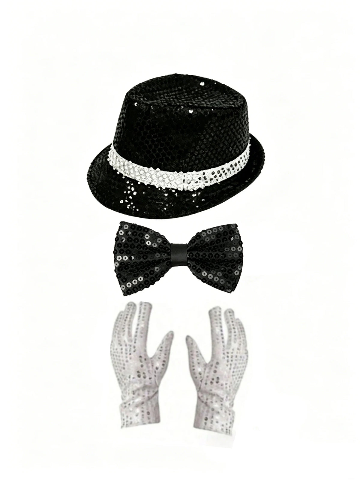 Michael Jackson-Inspired Costume Accessories Set – Sequin Fedora, Rhinestone Gloves & Aviator Sunglasses