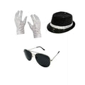 Michael Jackson-Inspired Costume Accessories Set – Sequin Fedora, Rhinestone Gloves & Aviator Sunglasses