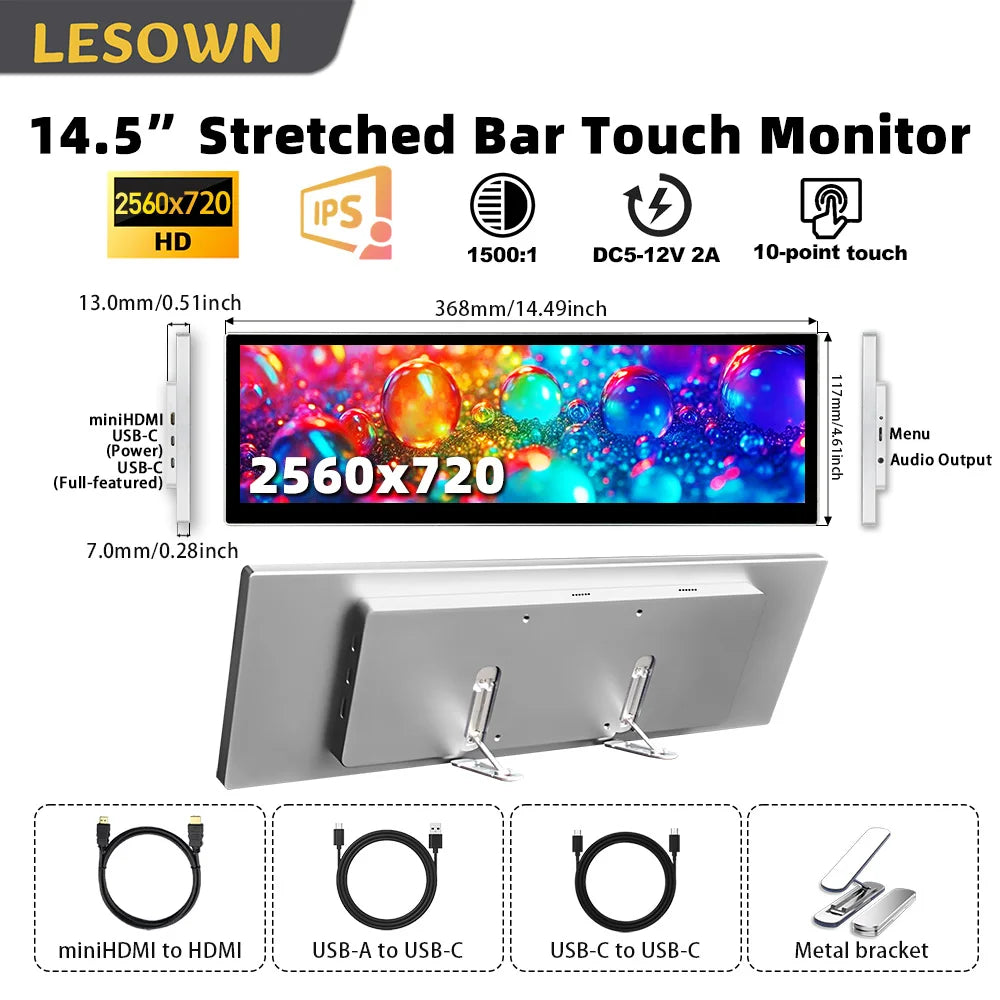 🖥️ LESOWN 14.5" Ultra-Wide Hardware Monitor – 2560×720 IPS Auxiliary Display