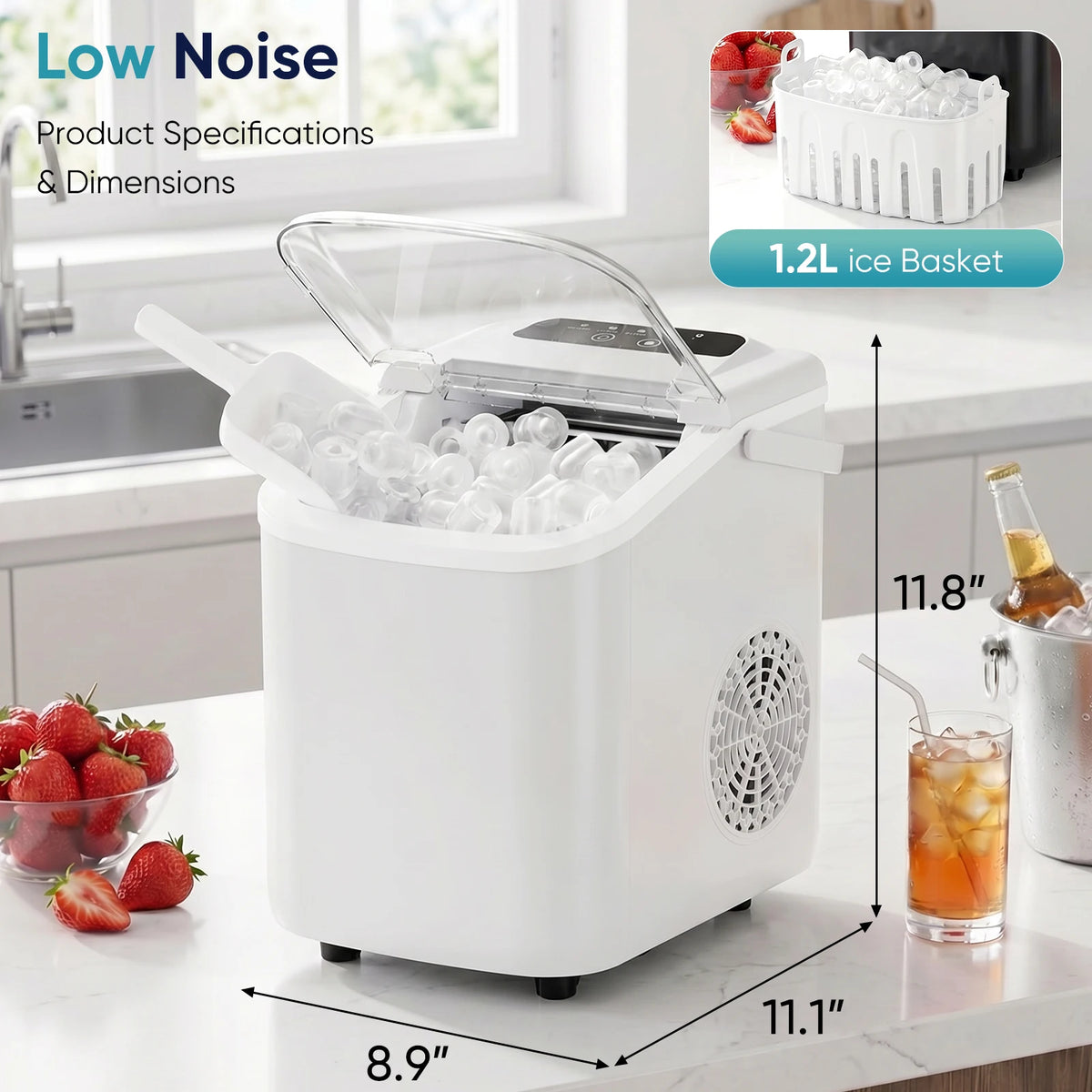 JHK Small Portable Ice Machine Countertop Ice Maker – 26.5 lbs/24H