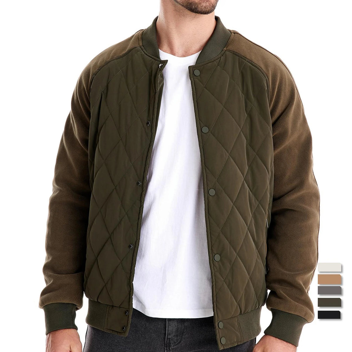 AIOPESON Men’s Patchwork Fleece-Lined Baseball Bomber Jacket – Warm Winter Coat