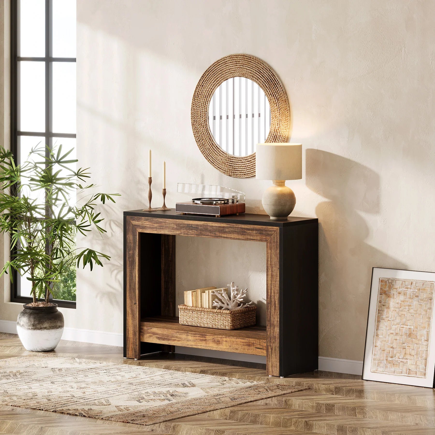 Tribesigns Rustic Wood Console Table with Storage