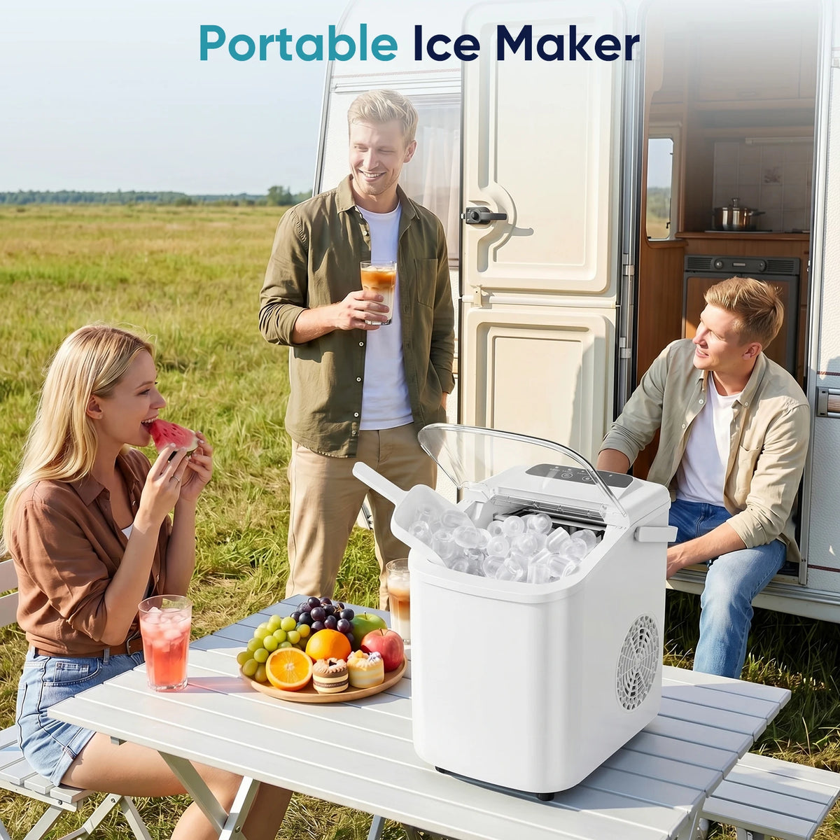 JHK Small Portable Ice Machine Countertop Ice Maker – 26.5 lbs/24H