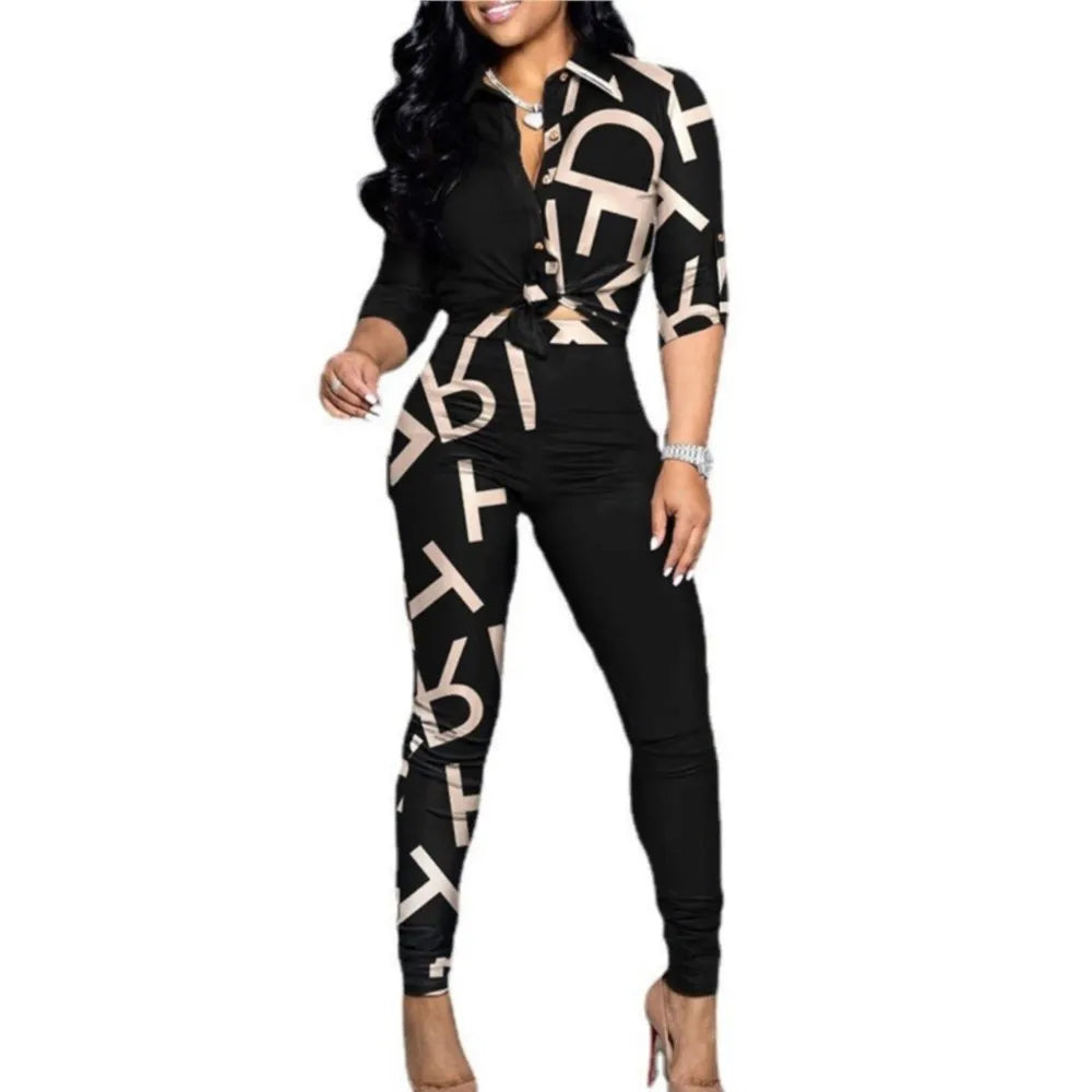 ✨ Women’s Color Block Printed Two-Piece Set – Stylish Comfort for Every Day