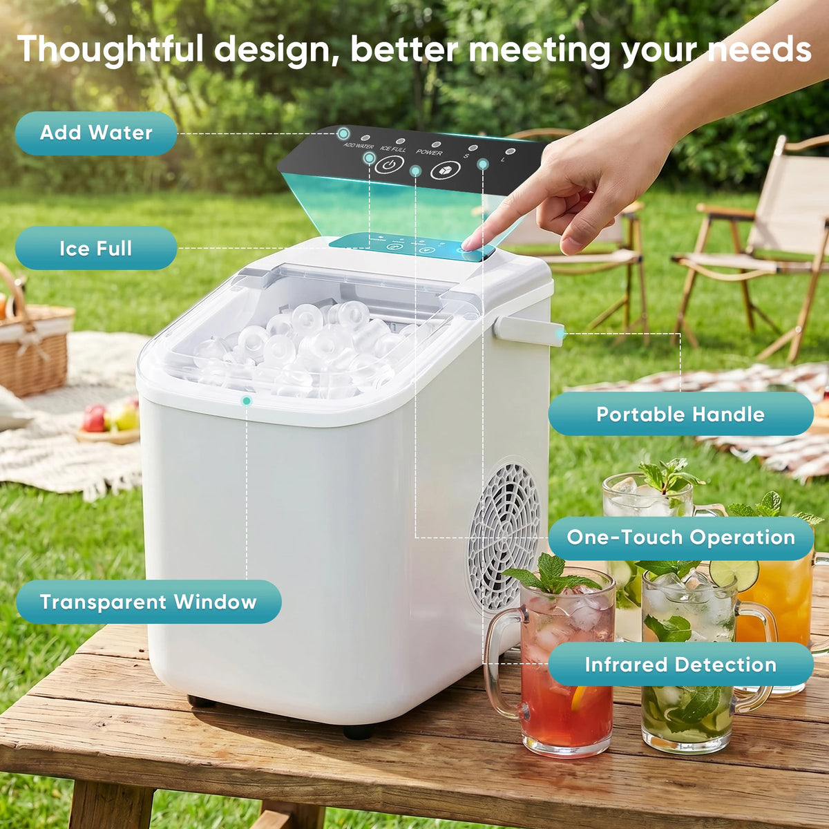 JHK Small Portable Ice Machine Countertop Ice Maker – 26.5 lbs/24H