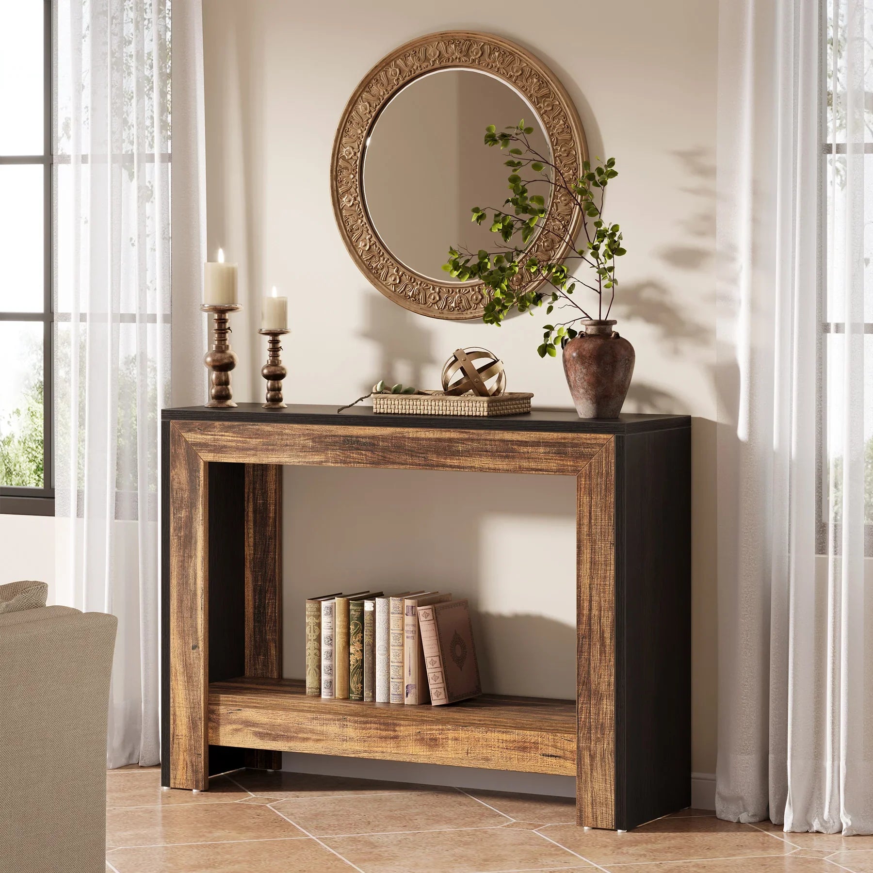 Tribesigns Rustic Wood Console Table with Storage